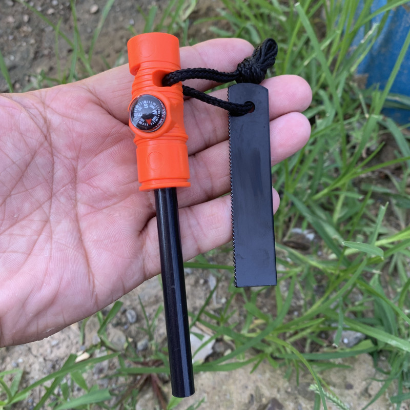 Magnesium Fire Starter - แท่งแมกนีเซียมอเนกประสงค์แบบยาว 3-in-1 พร้อมนกหวีดและเข็มทิศ สำหรับเครื่องมือเอาตัวรอดกลางแจ้ง